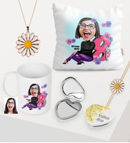 Kadınlara Özel Karikatürlü Kupa Çiçekli Ayna Yastık Papatya Takı Seti - 2 (Model 1)