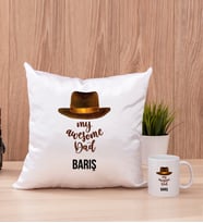 Awesome Dad Babaya Hediye Kare Yastık ve Beyaz Kupa Bardak