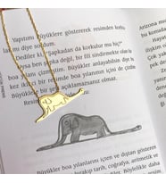 Küçük Prens Fil Ve Yılanlı Gümüş Kolye Özel Gün Hediyesi (Gold)