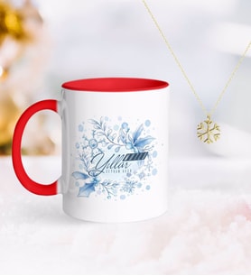 BK Gift Kişiye Özel Yılbaşı Mutlu Yıllar Kırmızı Kupa ve Kar Tanesi Kolye-12 (Model 1)