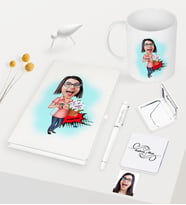 BK Gift Kişiye Özel Ev Hanımı Anne Karikatürlü Beyaz Defter Kalem Kupa Ayna Seti - 2 (Model 1)