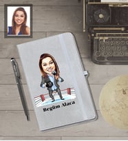 Kişiye Özel Spiker Karikatürlü Gri Defter Kalem Hediye Seti  Bayan-1