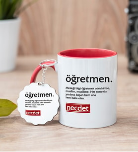 Öğretmen Kelime Anlamı Kırmızı Kupa Bardak Ve Anahtarlık Set