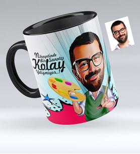 BK Gift Kişiye Özel Bay Ressam Karikatürlü Siyah Kupa Bardak  1