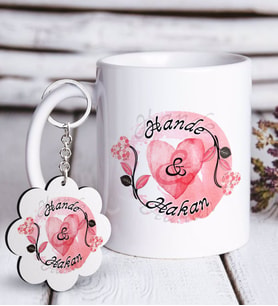 BK Gift Kişiye Özel Sevgililer Günü Beyaz Kupa ve Anahtarlık Hediye Seti-7 (Model 1)