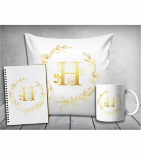 Kişiye Özel Harfli Yastık & Kupa & Defter