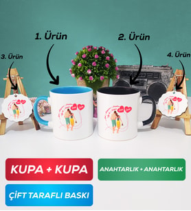 İkili Mavi Siyah Sevgiliye Sevgililer Günü Hediyesi 1 Kupa Bardak Anahtarlık