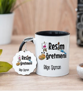 Resim Öğretmeni Siyah Kupa Bardak Ve Anahtarlık Set