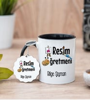 Resim Öğretmeni Siyah Kupa Bardak Ve Anahtarlık Set