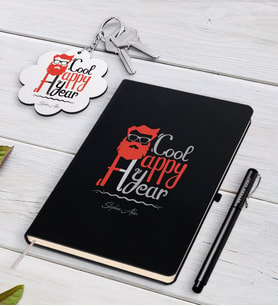 BK Gift Kişiye Özel Noel Baba Siyah Defter Kalem ve Anahtarlık Hediye Seti-3 (Model 1)