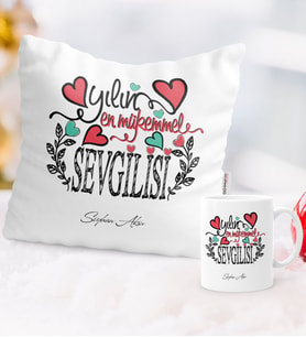 BK Gift Kişiye Özel Yılın En Mükemmel Sevgilisi Temalı Yastık Kupa Seti
