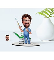 BK Gift Kişiye Özel Erkek Diş Hekimi Karikatürlü Ahşap Biblo Model-4 (Beyaz)