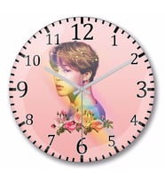 Bts Jimin Çiçekli Duvar Saati Bombeli Gercek Cam