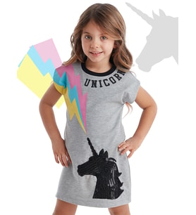 Gri Unicorn Kız Çocuk Elbise