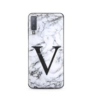 Samsung A7 (2018) Beyaz Mermer Harf Tasarımlı Telefon Kılıfı V-Harfi 