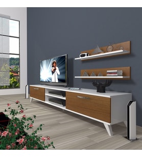 Decoraktiv Eko 4 Slm Dvd Retro Tv Ünitesi Tv Sehpası (Beyaz - Ceviz)