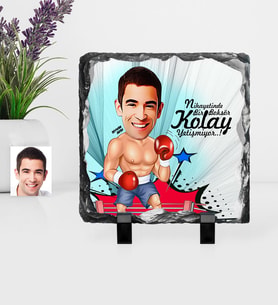 BK Gift Kişiye Özel Bay Boksör Karikatürlü Dekoratif Doğal Taş  1