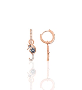 Söğütlü Silver Gümüş rose zirkon taşlı deniz atı küpe
