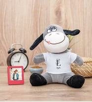 Baş Harfli Çiçek Tasarım Peluş Eşek ve Mini Fotoğraf Çerçevesi