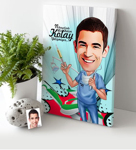 BK Gift Kişiye Özel Bay Diş Hekimi Karikatür Kanvas Tablo 30x50cm 4