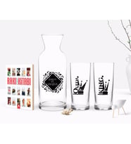 BK Gift Kişiye Özel Renkli Baskılı King And Queen Tasarımlı İkili Rakı Bardağı Karaf ve Cep Kitabı Hediye Seti-1 (Model 1)