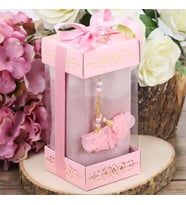 Hediyelik Pembe Şal, İnci Tesbih Güllü, Özel Asetat Kutulu (16×8) Set