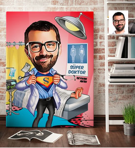 BK Gift Kişiye Özel Bay Doktor Karikatürlü Kanvas Tablo 70x100cm 2