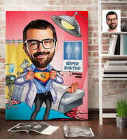BK Gift Kişiye Özel Bay Doktor Karikatürlü Kanvas Tablo 70x100cm 2