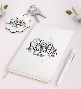 BK Gift Kişiye Özel Evin Yakışıklısı Beyaz Defter Kalem ve Anahtarlık Hediye Seti-2 (Model 1)
