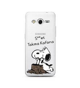 Snoopy Tasarımlı Süper Şeffaf Silikon Telefon Kılıfı Samsung Core 2