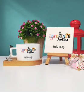 Veteriner Hekim Ahşap Altlıklı Fincan ve Dekoratif Taş Baskı Seti