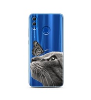 Kedi Kelebek Tasarımlı Süper Şeffaf Silikon Telefon Kılıfı Huawei Honor 10 Lite
