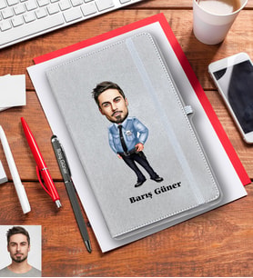 Kişiye Özel Polis Karikatürlü Gri Defter Kalem Hediye Seti Bay-3