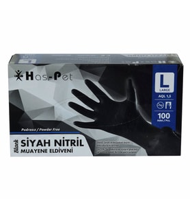 Has-Pet Pudrasız Siyah Nitril Eldiven Büyük Boy (L) 100 Lü Paket