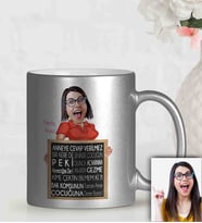 BK Gift Kişiye Özel Anneler Günü Temalı Gümüş Yaldızlı Karikatürlü Kupa Bardak Gu6