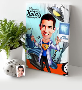 BK Gift Kişiye Özel Bay Diş Hekimi Karikatür Kanvas Tablo 30x50cm 1