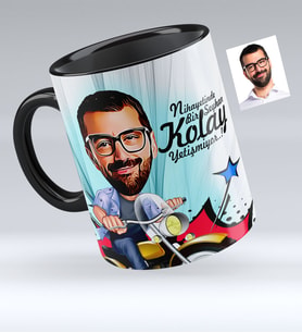 BK Gift Kişiye Özel Bay Motorcu Karikatürlü Siyah Kupa Bardak  1