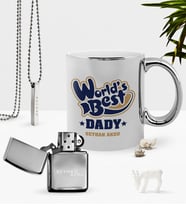 BK Gift Kişiye Özel Dünyanın En İyi Babası Krom Kupa Benzinli Çakmak Kolye Seti-3 (Model 1)