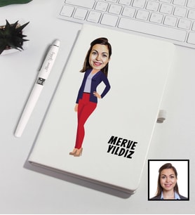 Kişiye Özel Karikatürize Defter Kalem Seti Beyaz 91322