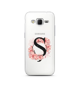 Pembe Çiçekli Harf Tasarım Süper Şeffaf Silikon Telefon Kılıfı Samsung Core Prim