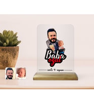 BK Gift Kişiye Özel Baba Oğul Karikatürlü Ahşap Standlı Çerçeve-4 (Beyaz)