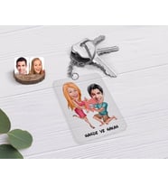 BK Gift Kişiye Özel Sevgililer Karikatürlü Şeffaf Pleksi Anahtarlık-19 (Beyaz)