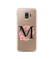 Pembe Çiçekli Harf Tasarım Süper Şeffaf Silikon Telefon Kılıfı Samsung J2 Core M