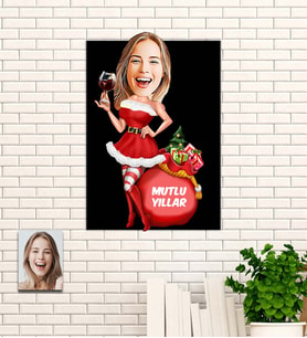 Kişiye Özel Yeniyıl Karikatür Ahşap Tablo