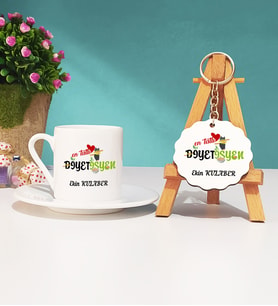 Mesajlı Diyetisyen Hediye Türk Kahvesi Fincanı ve Anahtarlık Hediye Seti