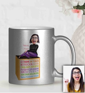 BK Gift Kişiye Özel Anneler Günü Temalı Gümüş Yaldızlı Karikatürlü Kupa Bardak Gu5