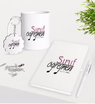 BK Gift Kişiye Özel Sınıf Öğretmeni Kupa Anahtarlık Beyaz Defter Kalem Hediye Seti-16 (Model 1)