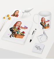 BK Gift Kişiye Özel Bayan Öğretmen Temalı Karikatürlü Beyaz Defter Kalem Kupa Ayna Seti - 4