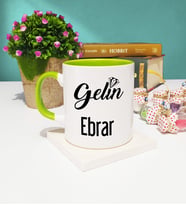 Gelin Tasarımlı Kişiye Özel Gelin Kupa Bardak Yeşil