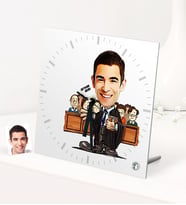 BK Gift Kişiye Özel Bay Avukat Karikatürlü Masaüstü Kare Cam Saat - 2 (Beyaz)